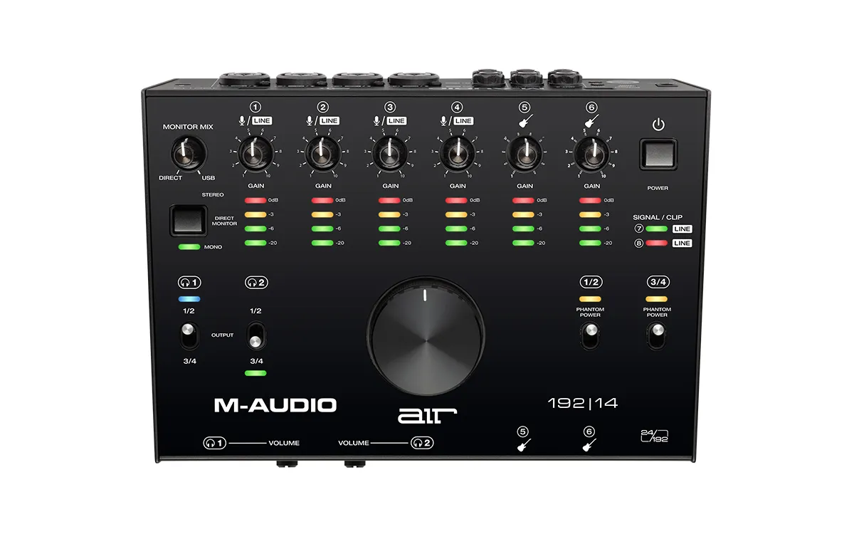 M-Audio AIR 192|14 аудиоинтерфейс USB 24-бит/192кГц индикаторы M-Audio AIR 192|14 аудиоинтерфейс USB 24-бит/192кГц индикаторы