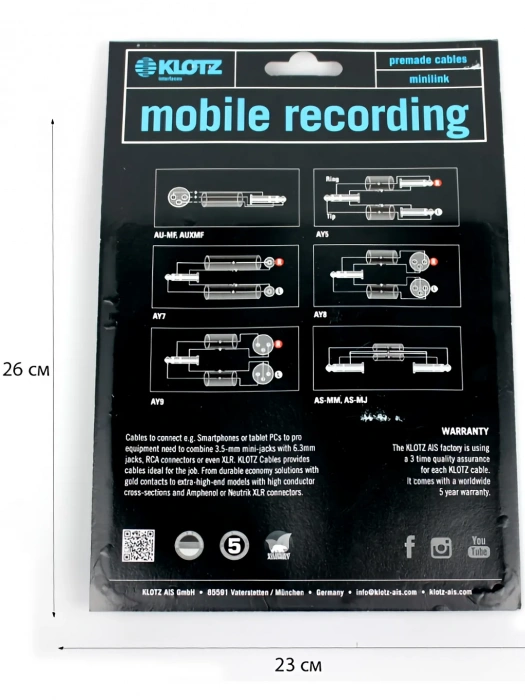 Кабель Кабель Klotz AY7 Y-Cable Stereo Mini Jack - RCA Black 1 m