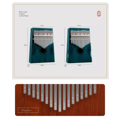 Калімба Hluru Huashu KHD17 Lotus Mahogany Blue (17 нот, червоне дерево)