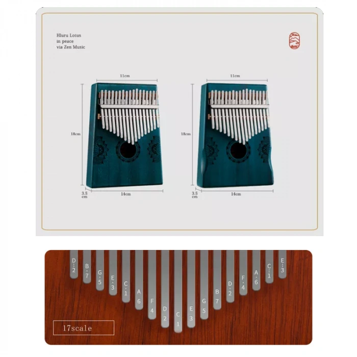 Калімба Калімба Hluru Huashu KHD17 Lotus Mahogany Blue (17 нот, червоне дерево)