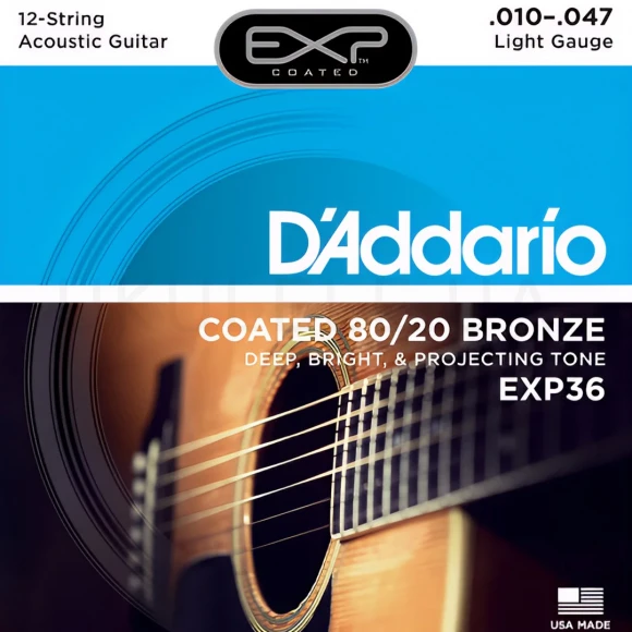 Струны D'Addario EXP36 EXP Coated 80/20 Bronze Light 12-String 10-47