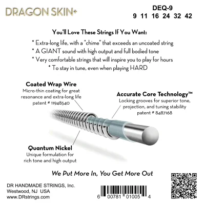 Струни DR DEQ-9 Dragon Skin+ Electric Light 9-42