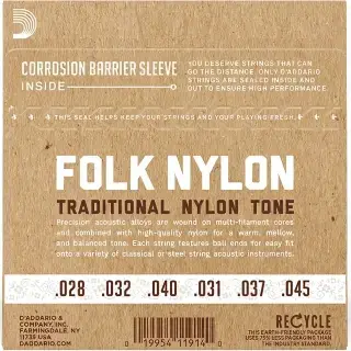 D'Addario EJ32 Folk Nylon Ball End Silver Wound / Black Treble