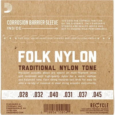 Струни D'Addario EJ32 Folk Nylon Ball End Silver Wound / Black Treble