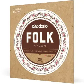 D'Addario EJ32 Folk Nylon Ball End Silver Wound / Black Treble