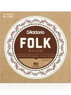 D'Addario EJ32 Folk Nylon Ball End Silver Wound / Black Treble