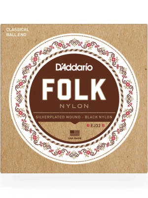 D'Addario EJ32 Folk Nylon Ball End Silver Wound / Black Treble