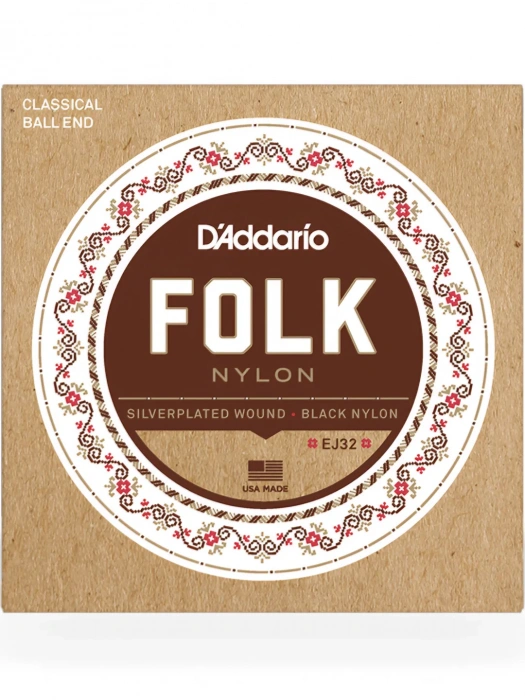 Струни Струни D'Addario EJ32 Folk Nylon Ball End Silver Wound / Black Treble