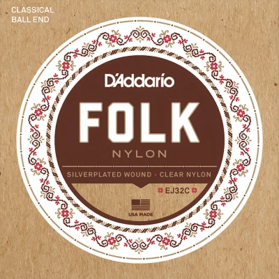 D&#039;Addario EJ32C Folk Nylon Ball End Silver Wound / Clear Treble