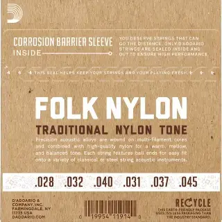 D'Addario EJ32C Folk Nylon Ball End Silver Wound / Clear Treble