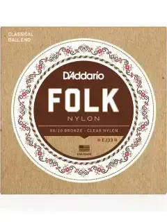 D'Addario EJ33 Folk Nylon 80/20 Bronze Ball End Clear Treble