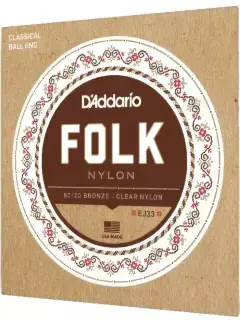 D'Addario EJ33 Folk Nylon 80/20 Bronze Ball End Clear Treble
