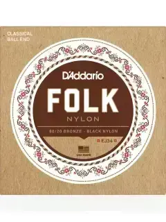 D'Addario EJ34 Folk Nylon 80/20 Bronze Ball End Black Treble