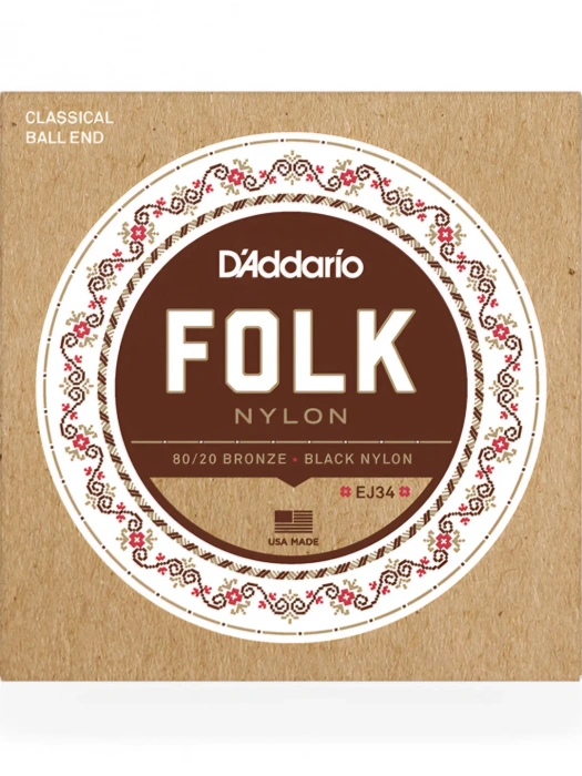 Струни Струни D'Addario EJ34 Folk Nylon 80/20 Bronze Ball End Black Treble