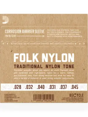 Струни D'Addario EJ34 Folk Nylon 80/20 Bronze Ball End Black Treble