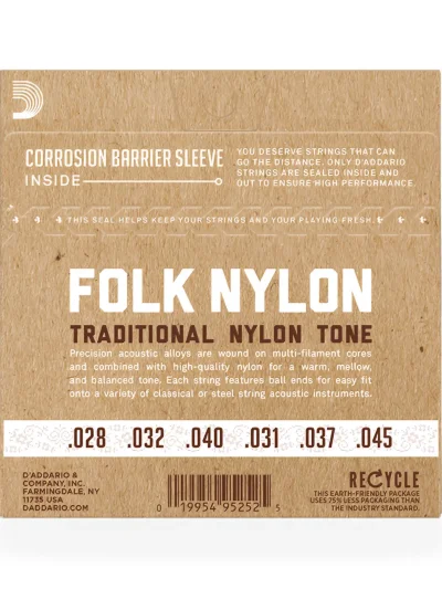 Струни D'Addario EJ34 Folk Nylon 80/20 Bronze Ball End Black Treble