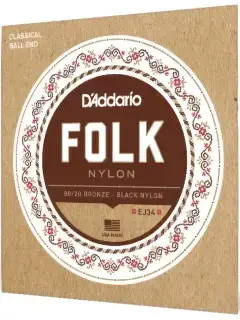 D'Addario EJ34 Folk Nylon 80/20 Bronze Ball End Black Treble