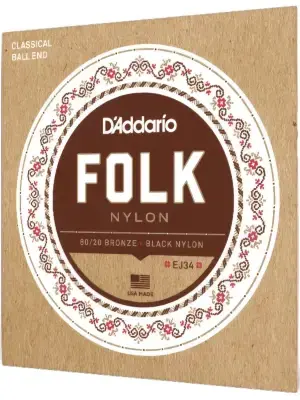 Струни D'Addario EJ34 Folk Nylon 80/20 Bronze Ball End Black Treble