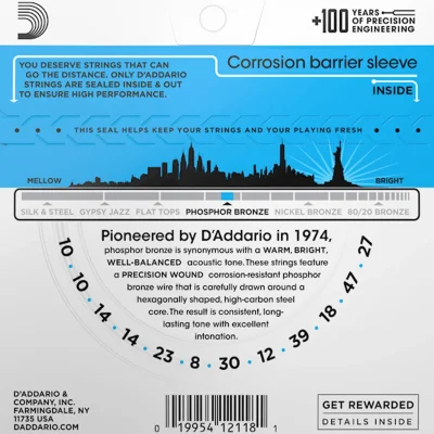 Струни D'Addario EJ38 Phosphor Bronze Regular Light 12-String 10-47