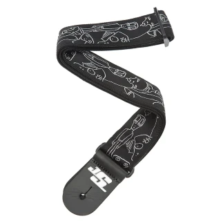 D'Addario 50JS05 Joe Satrani Woven Guitar Strap (Silver Sketches)