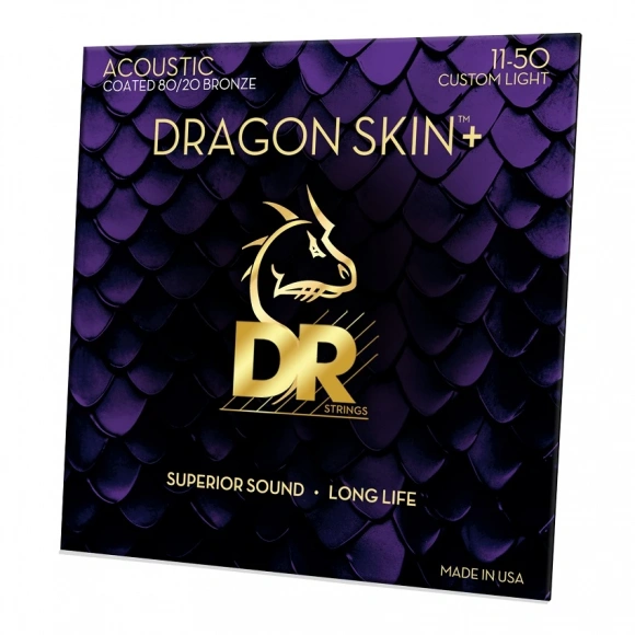 Струни DR DA8-11 Dragon Skin+ Acoustic 80/20 Bronze Custom Light 11-50