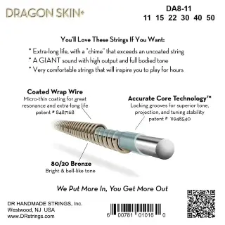 DR DA8-11 Dragon Skin+ Acoustic 80/20 Bronze Custom Light 11-50