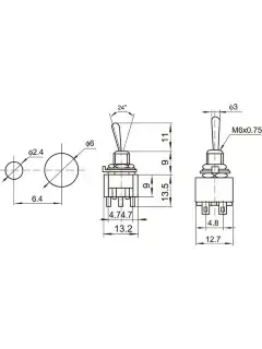 Dimarzio EP1106 DPDT Mini Switch - 2 Position