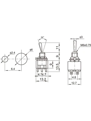 Перемикач Dimarzio EP1107 DPDT Mini Switch - 3 Position (On/Off/On)