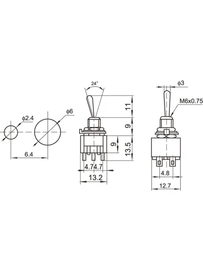 Перемикач Dimarzio EP1107 DPDT Mini Switch - 3 Position (On/Off/On)