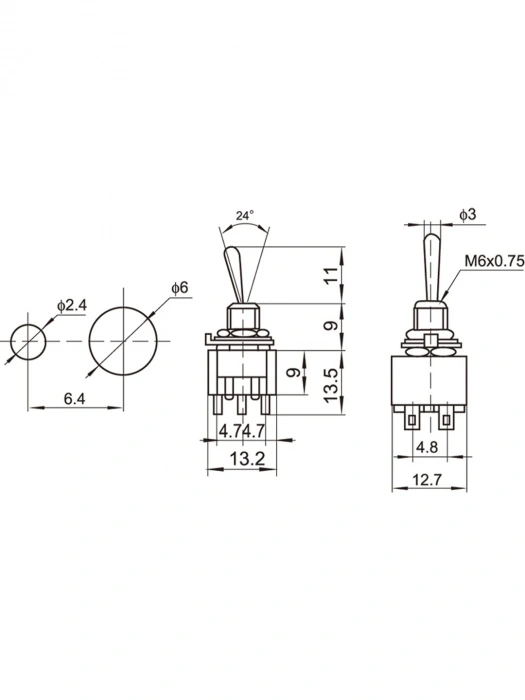 Dimarzio EP1107 DPDT Mini Switch - 3 Position (On/Off/On)