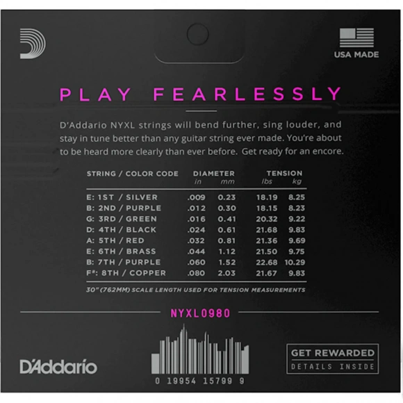 Струны D'Addario NYXL0980 NYXL Electric Super Light 8-String 09-80 Струны D'Addario NYXL0980 NYXL Electric Super Light 8-String 09-80