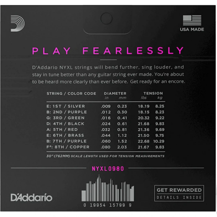 Струны Струны D'Addario NYXL0980 NYXL Electric Super Light 8-String 09-80