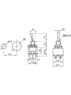 Dimarzio EP1108 DPDT Mini Switch - 3 Position (On/On/On)