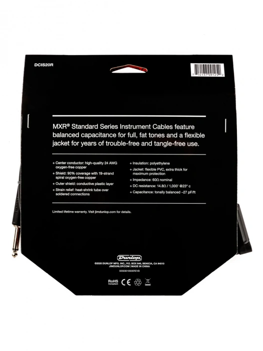 MXR DCIS20R Standard Instrument Cable Straight/Right (6m)