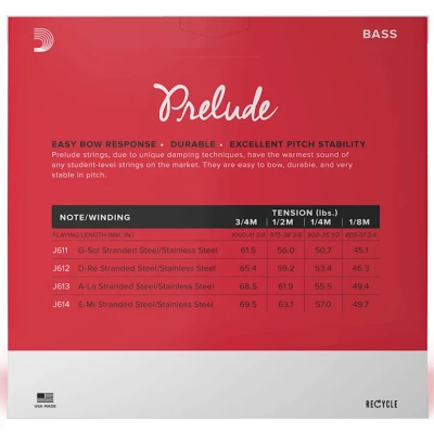 Струни D'Addario J612 3/4M Prelude Bass Single D String
