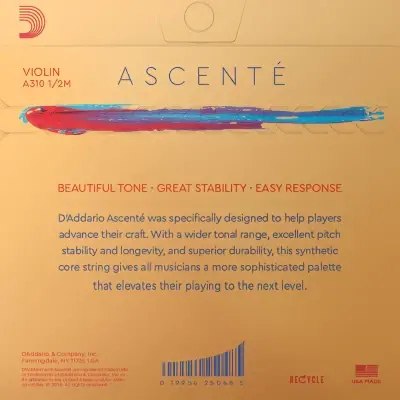 D'Addario A310 1/2M Ascenté Violin String Set 1/2 Scale Medium Tension