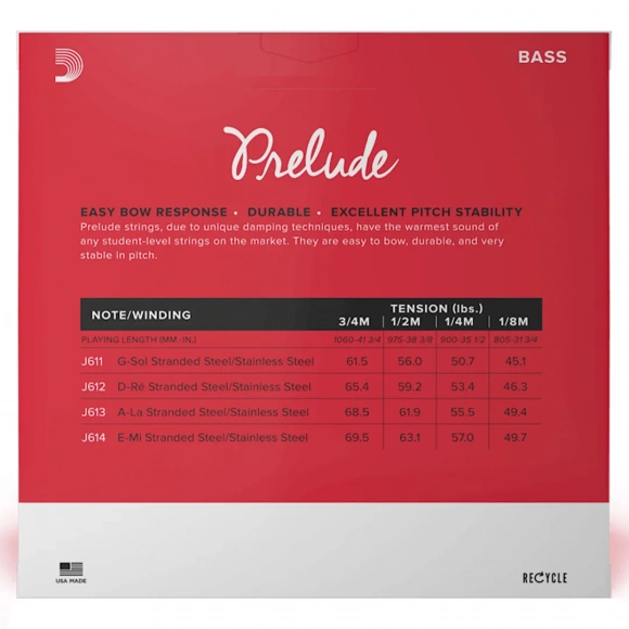 Струни D'Addario J614 3/4M Prelude Bass Single E String Струни D'Addario J614 3/4M Prelude Bass Single E String