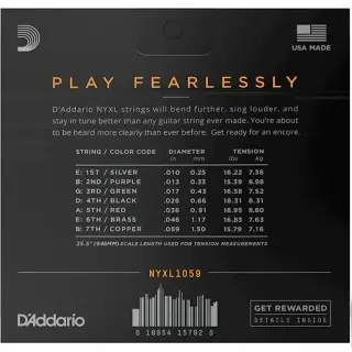 D'Addario NYXL1059 NYXL Electric Regular Light 7-String 10-59