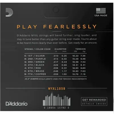 Струни D'Addario NYXL1059 NYXL Electric Regular Light 7-String 10-59