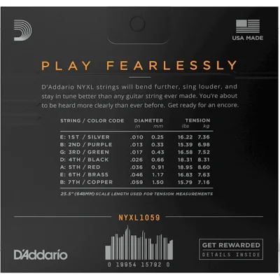 Струни D'Addario NYXL1059 NYXL Electric Regular Light 7-String 10-59