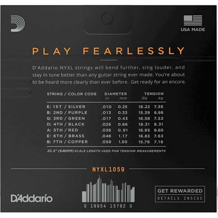 D'Addario NYXL1059 NYXL Electric Regular Light 7-String 10-59