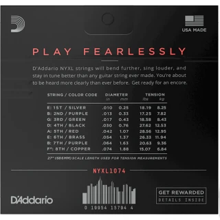 D'Addario NYXL1074 NYXL Electric Light Top/Heavy Bottom 8-String 10-74