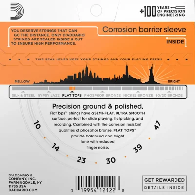 Струни D'Addario EFT15 Flat Tops Phosphor Bronze Extra Light 10-47