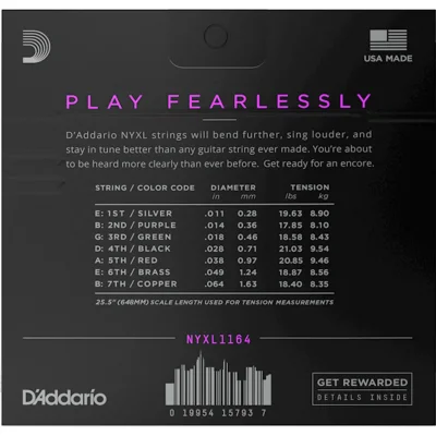 Струни D'Addario NYXL1164 NYXL Electric Medium 7-String 11-64