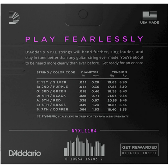 D'Addario NYXL1164 NYXL Electric Medium 7-String 11-64
