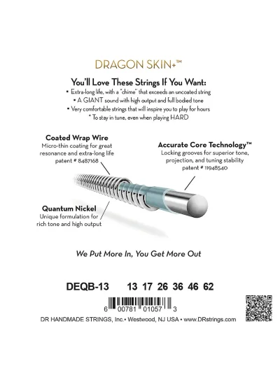 Струни DR Strings DEQB-13 Dragon Skin+ Electric Baritone 13-62