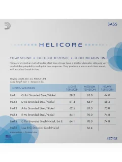 D'Addario H610 3/4M Helicore Orchestral Bass String Set 3/4 Scale Medium Tension