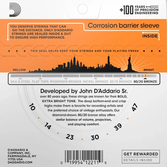 Струни D'Addario EJ10 80/20 Bronze Extra Light 10-47 Струни D'Addario EJ10 80/20 Bronze Extra Light 10-47