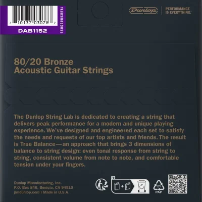 Струни Dunlop DAB1152 80/20 Bronze Acoustic Guitar Strings 11-52