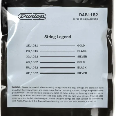 Струни Dunlop DAB1152 80/20 Bronze Acoustic Guitar Strings 11-52